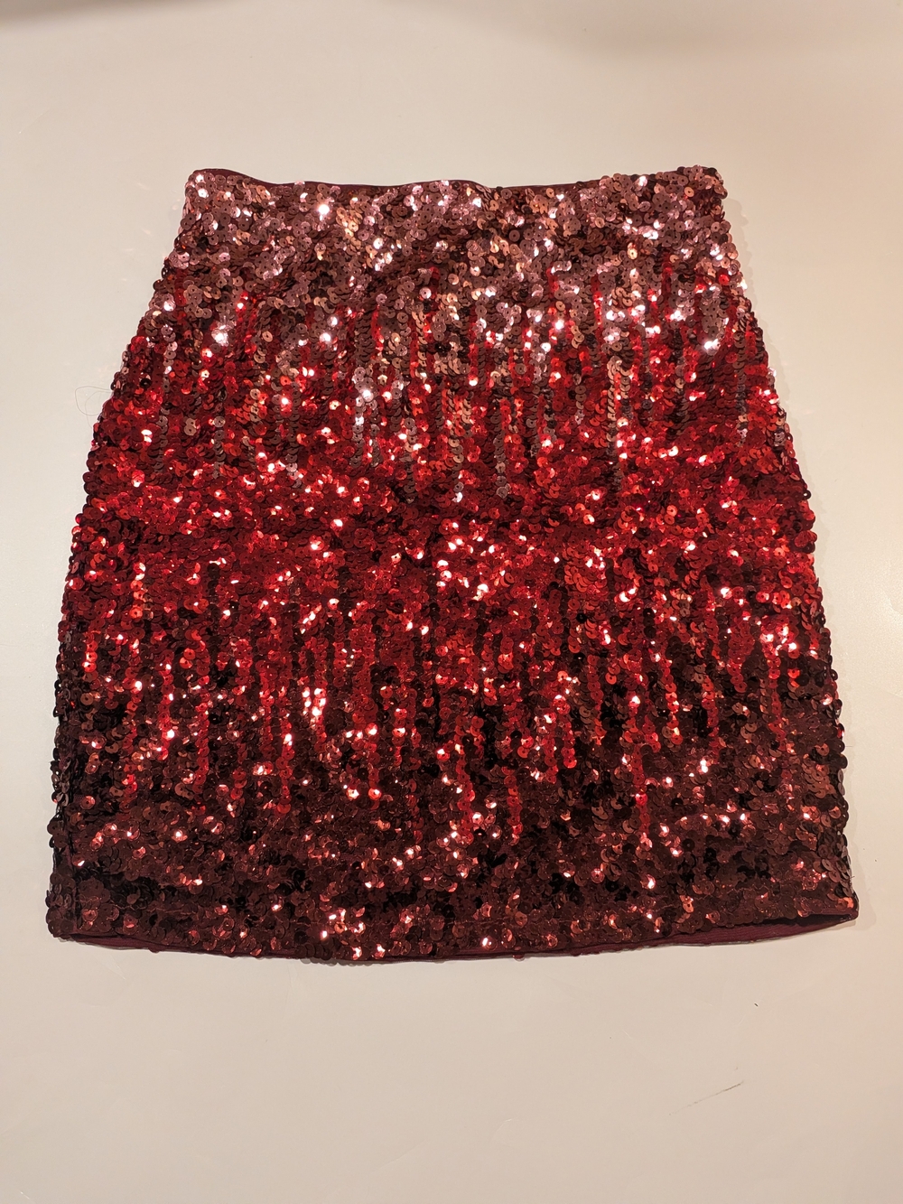 MANER Burgundy Red Sequin High Waisted Elastic Mini Skirt NWT - S